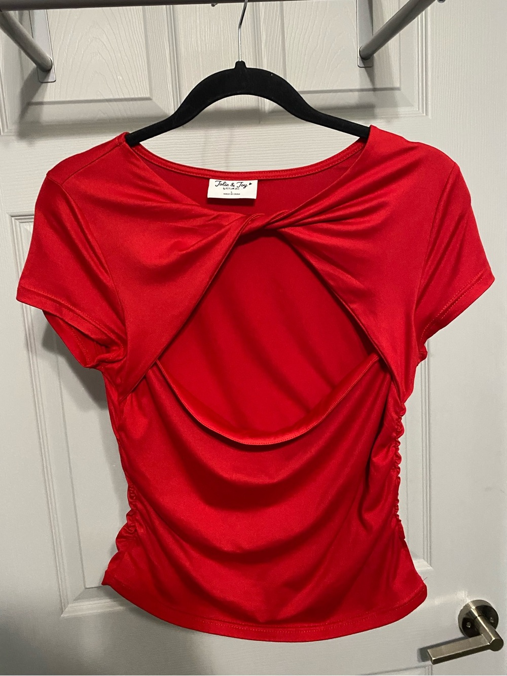 Open-Front Twist Detail Red Women's Top